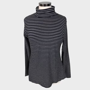 J. Jill Small Black White Stripe Turtleneck Luxe Supima Shirttail Shirt